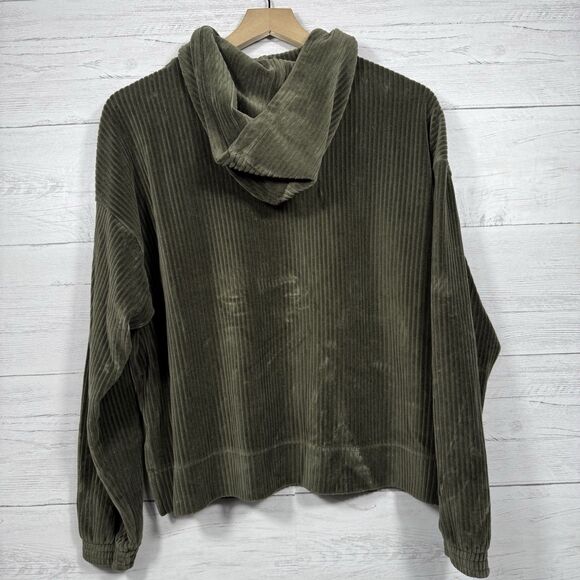 Aerie womens green ribbed velvet v neck hoodie size small comfort casual fall - Picture 7 of 8